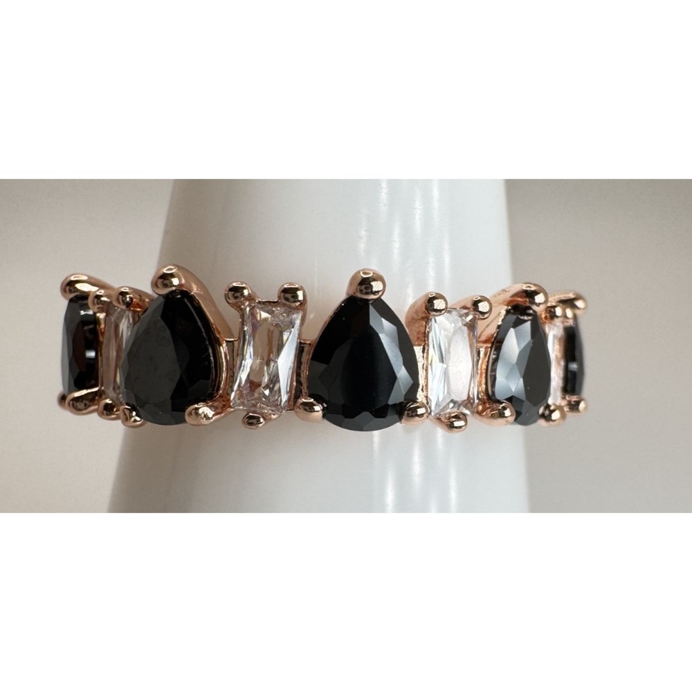 Size 9 Bomb Party Ring - RG50753 "A Dazzling Glow" Black Onyx CZ On Rose Gold